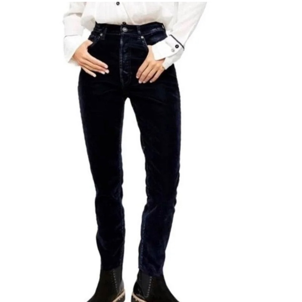 Free People Navy Velvet Skinny Pants